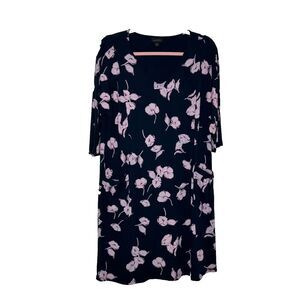J. Jill Wearever Collection Knit Shift Dress Size M Navy Blue Pink Floral‎